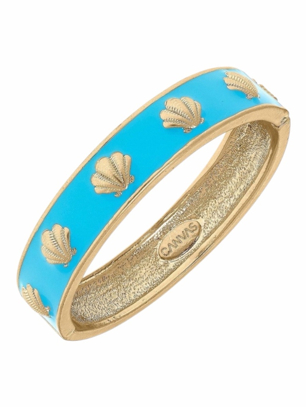 Bella CANVAS Andrina Seashell Enamel Hinge Bangle in Blue with Dust Bag